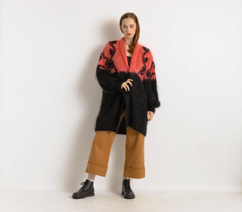 Vintage 80Er Mohair Wolle Dunkelpink Cardigan Pullover Einheitsgröße/ Warm Dicker Medium/ Medium Damen von MoodGirlsUA