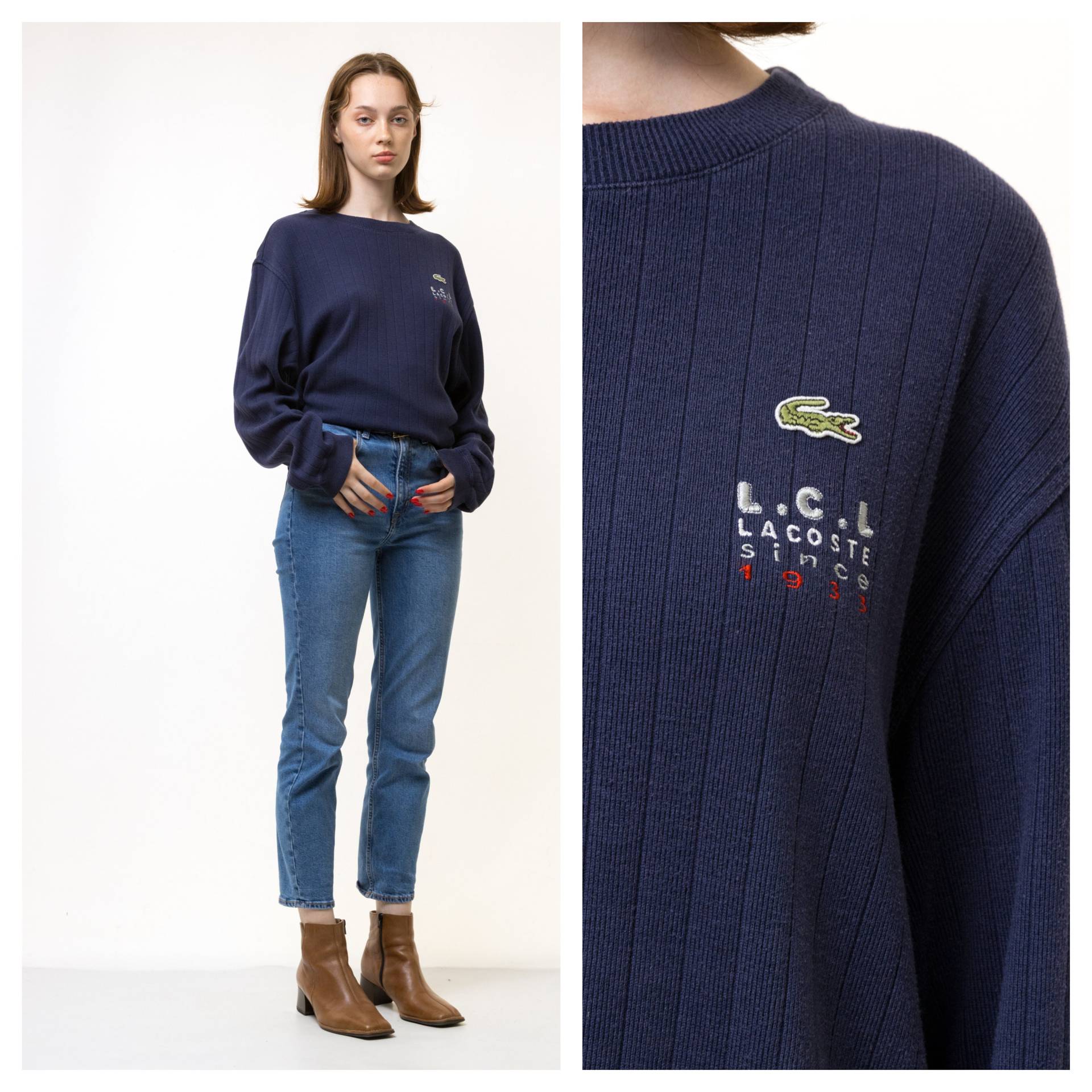 Vintage 80Er Lacoste Pullover Crew Streetwear Logo Bestickter Blaues Sweatshirt von MoodGirlsUA