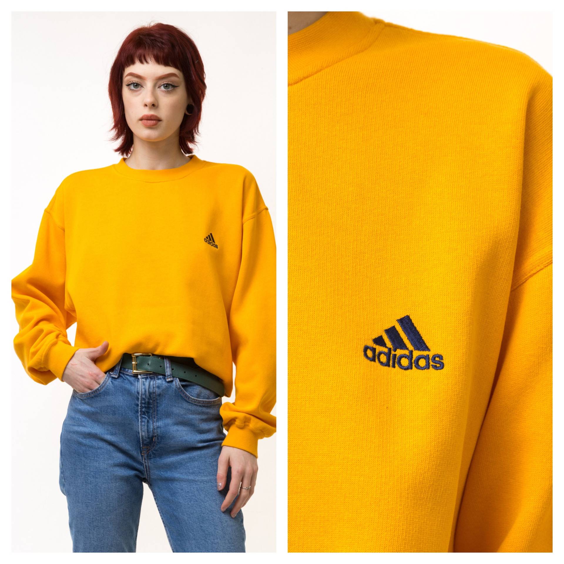 Vintage 90Er Adidas Small Blue Logo Sweatshirt Schlichter Sportswear Pullover Crewneck Blau Größe Klein von MoodGirlsUA