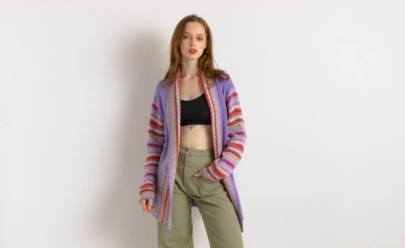 Vintage 90Er Jahre Gestrickt in Peru Alpaka Strickjacke Kleine Größe/ Wolle Aus Warmem Dicken Pullover Klein/ Abstrakte Jacke von MoodGirlsUA