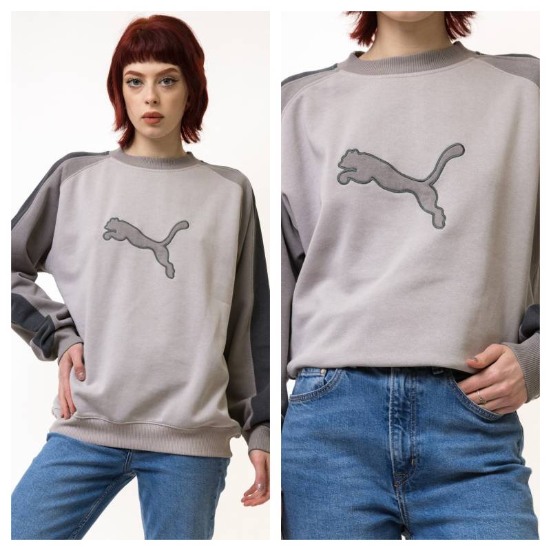 Vintage 90Er Jahre Puma Big Logo Sweatshirt Schlichter Sportswear Pullover Crewneck Grau Größe Klein von MoodGirlsUA