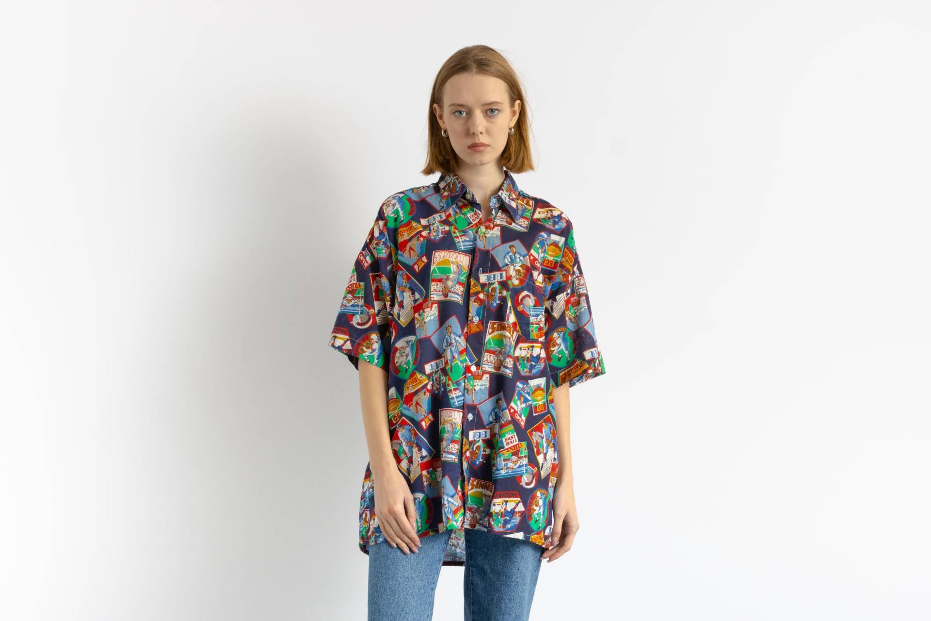 Vintage-Baumwollhemd Im Azteken-stil Der 80Er Jahre, Kurzarm, Mit Knöpfen, Unisex-stoff, Größe M | Herren von MoodGirlsUA