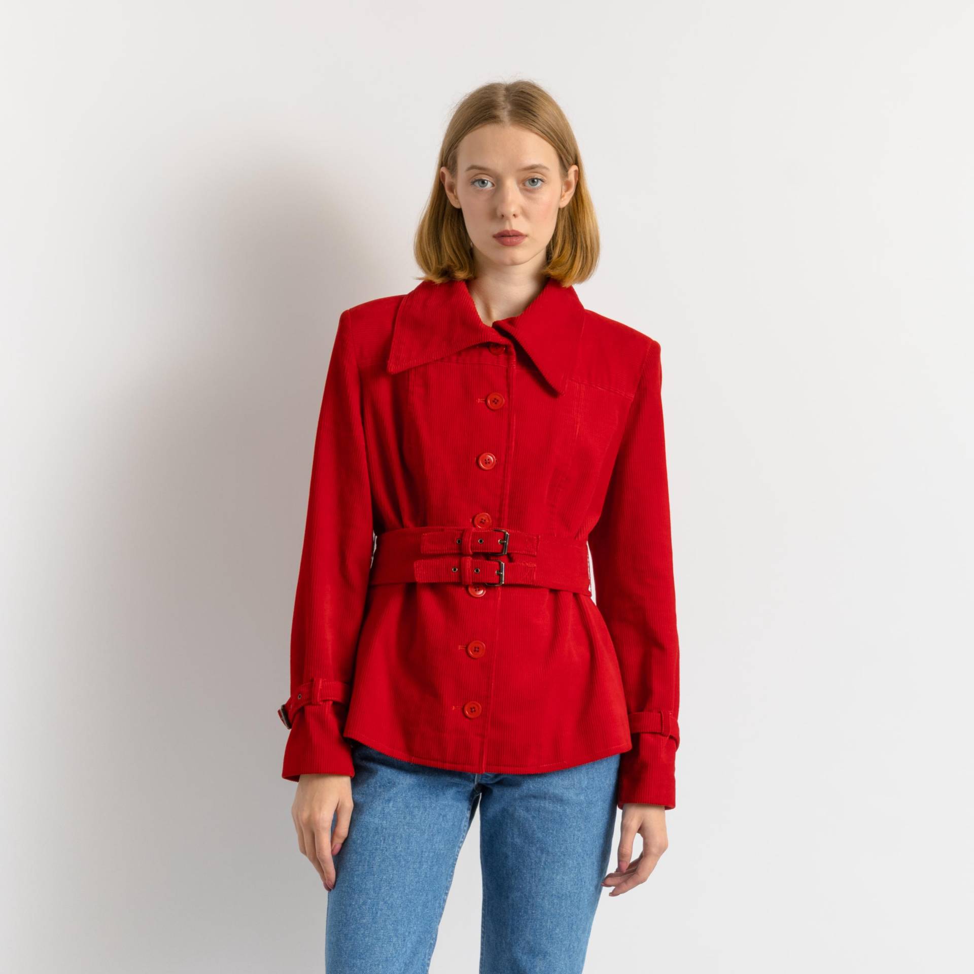 Vintage Cordjacke 80Er Damen Rote Reißverschluss Outwear Frühling Lässig Minimalistisch Streetwear Kleidung Größe Medium M von MoodGirlsUA