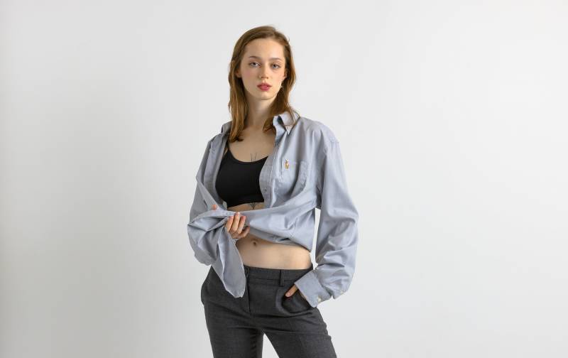 Vintage Ralph Lauren Blaues Baumwoll-Logo Langarm-Knöpfe Unisex-Hemd/ Unisex Blau Größe Xl Herren-Hemd von MoodGirlsUA