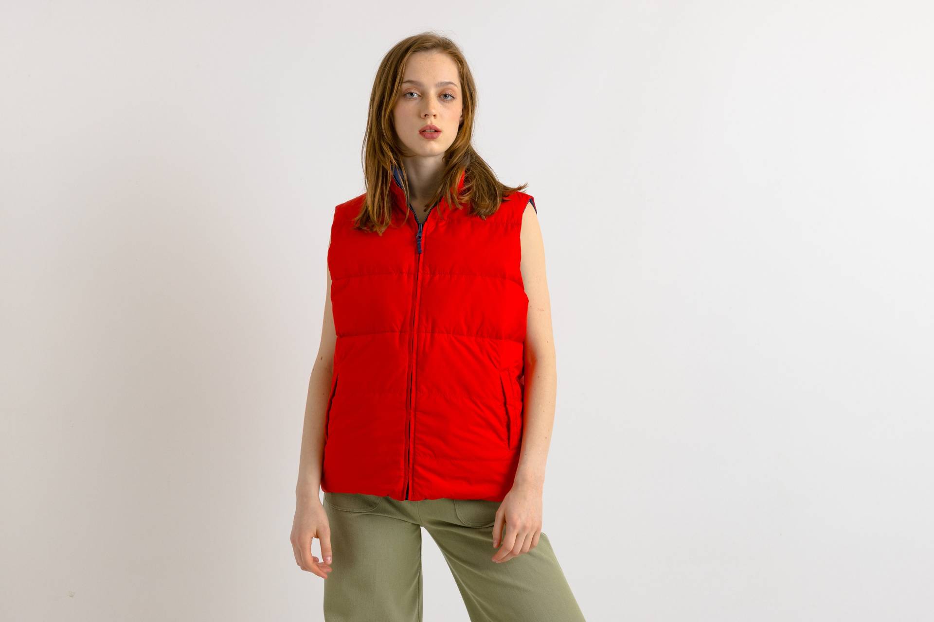 Vintage Ralph Lauren Doppelseitige Puff-Gillet-Weste Rot Blau Warm Daunengepolsterte Wende-Pufferweste von MoodGirlsUA