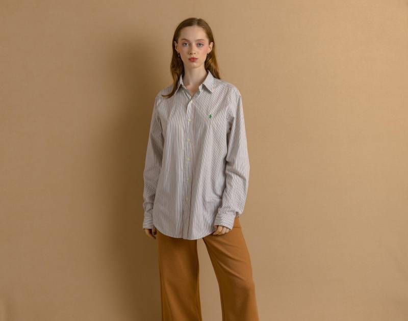 Vintage Ralph Lauren Gestreiftes Regular Fit Langarm Button Up Unisex Shirt/ Weißes Medium Man Shirt von MoodGirlsUA