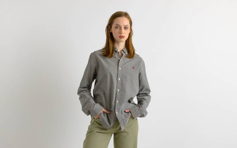 Vintage Ralph Lauren Kariertes Baumwoll-Logo Langarm-Knopf-Unisex-Hemd/ Unisex-Hemd in Schwarz Für Mittelgroße Herren von MoodGirlsUA