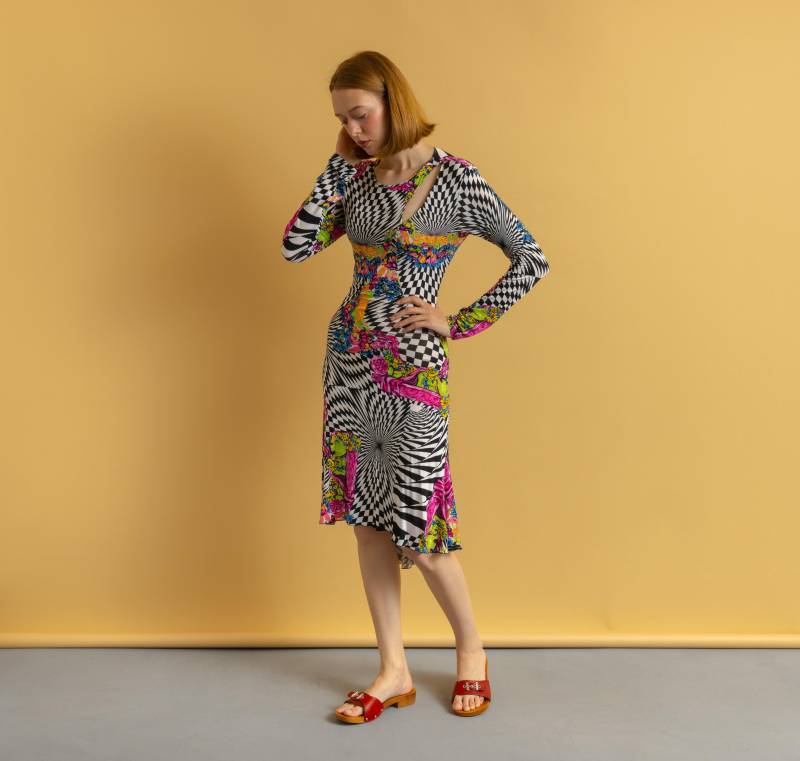 Vintage Versace Jeans Couture Floral Midi Abstraktes Kleid Gr. 28/ Versace von MoodGirlsUA