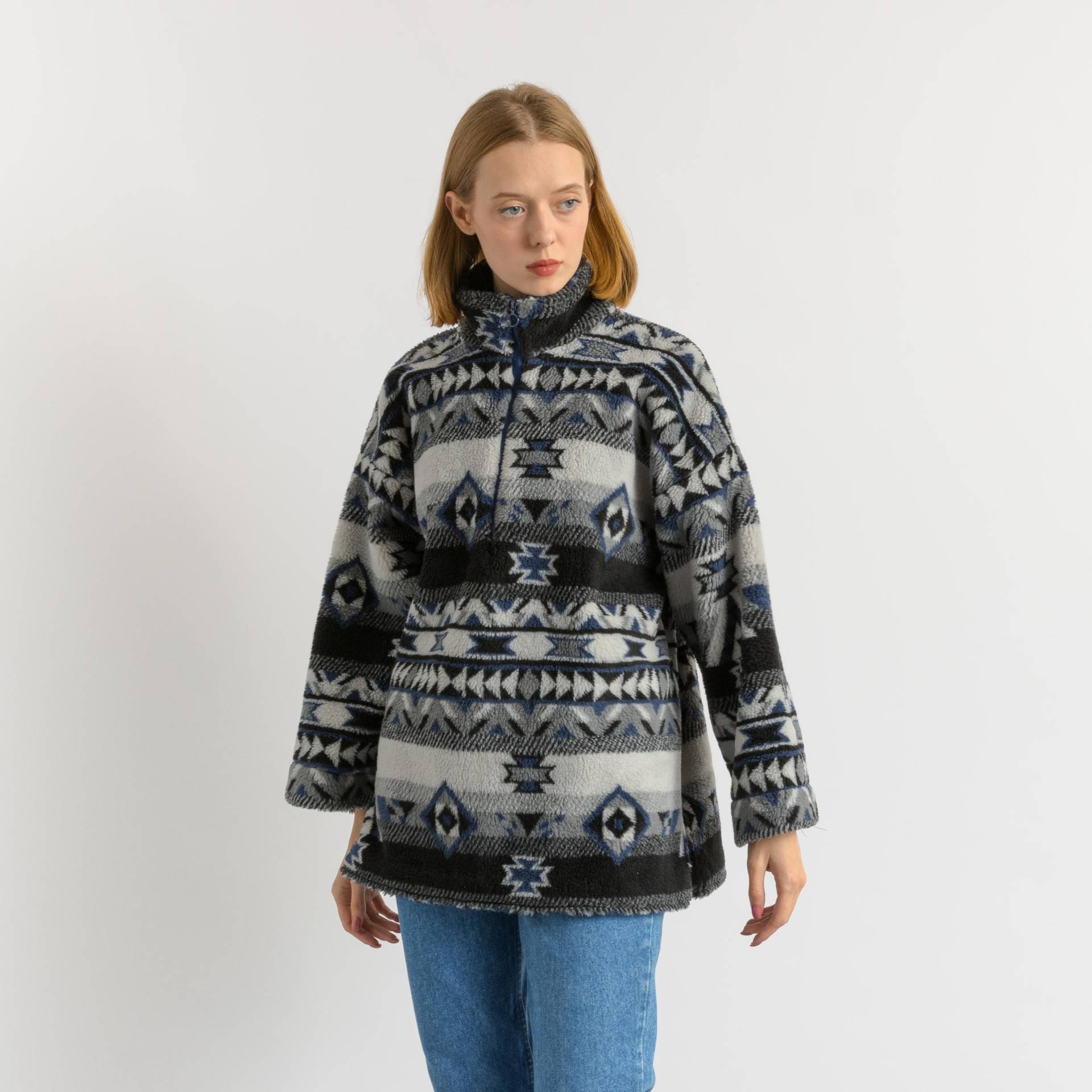 Vintage Vtg Seltenes Fleece Abstraktes Muster 1/4 Zip Pullover Top Outwear Größe S Freundin Geschenk von MoodGirlsUA