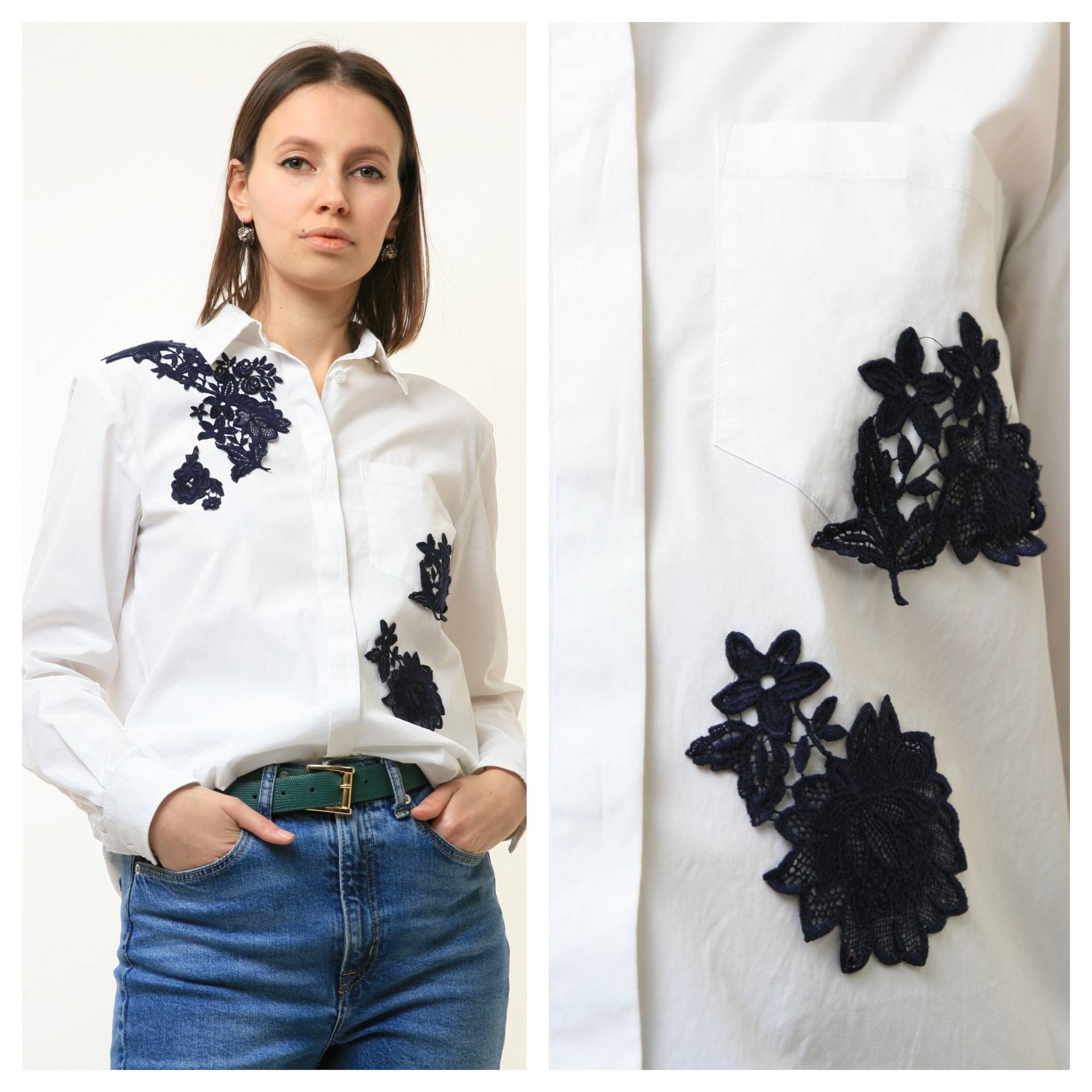 Vintage Vtg Weißes Formelles Langarmhemd Knöpfe Bis Bluse 4793 Freundin Geschenk Vorhanden Größe M Medium/Frau Blumenhemd von MoodGirlsUA