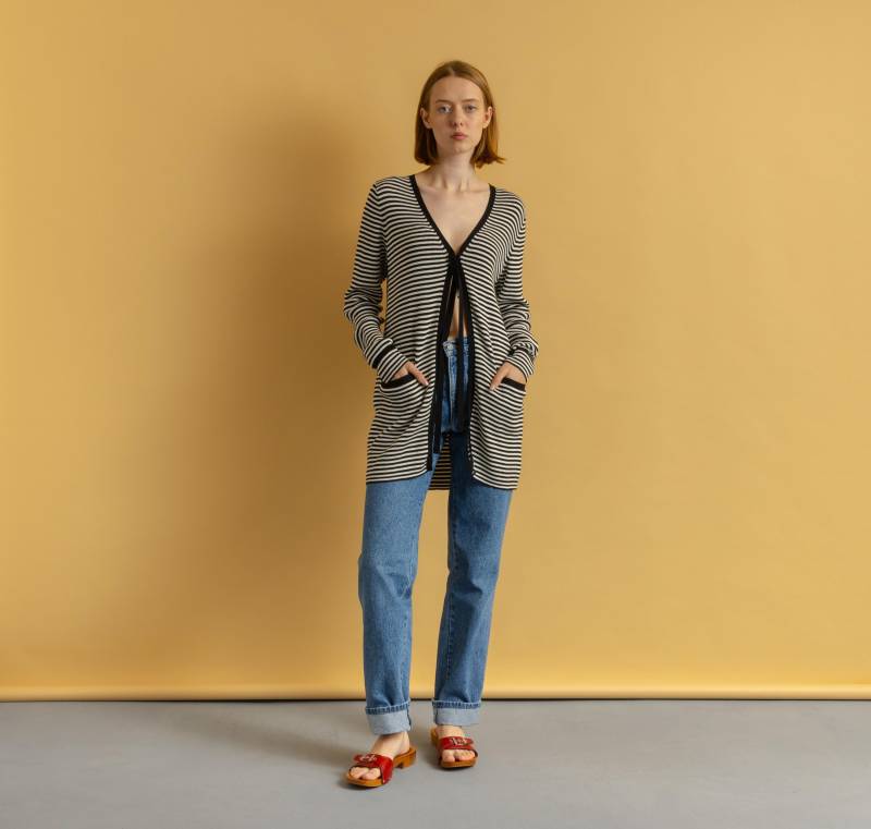 Vorgeliebte Vintage Frau Marc Jacobs Y2K Damenmode Gestreifte Lange Maxi-strickjacke Krawatte Taille Größe Groß von MoodGirlsUA