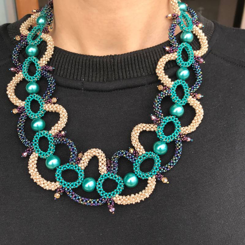 Gold, Blau, Grün Schmuck, Statement Halskette, Geschenk Für Frau, Handgemachter Schmuck, Unikat Schmuck von MoodOfBeads