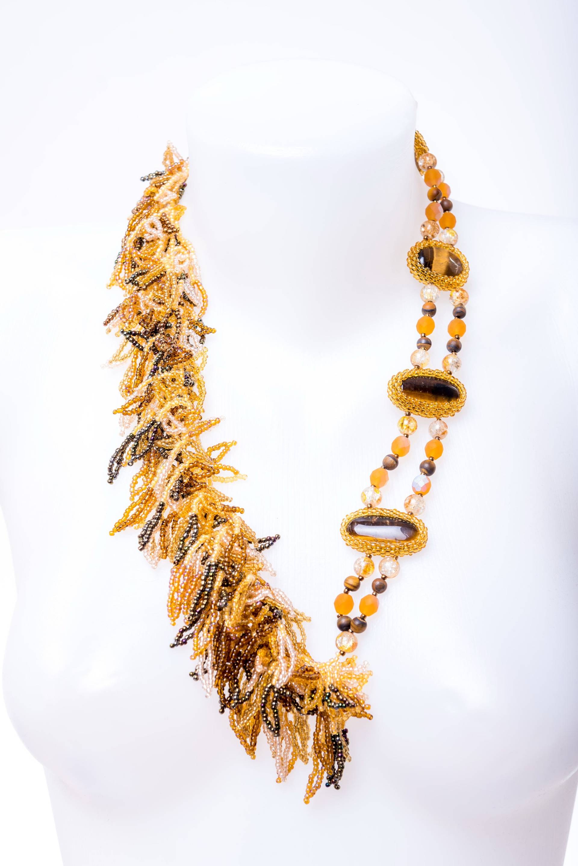 Gold Saatperlen Halskette, Gelb, Cluster Braune Schmuck, Statement Geschenk Für Frau, Handgefertigter Unikat von MoodOfBeads