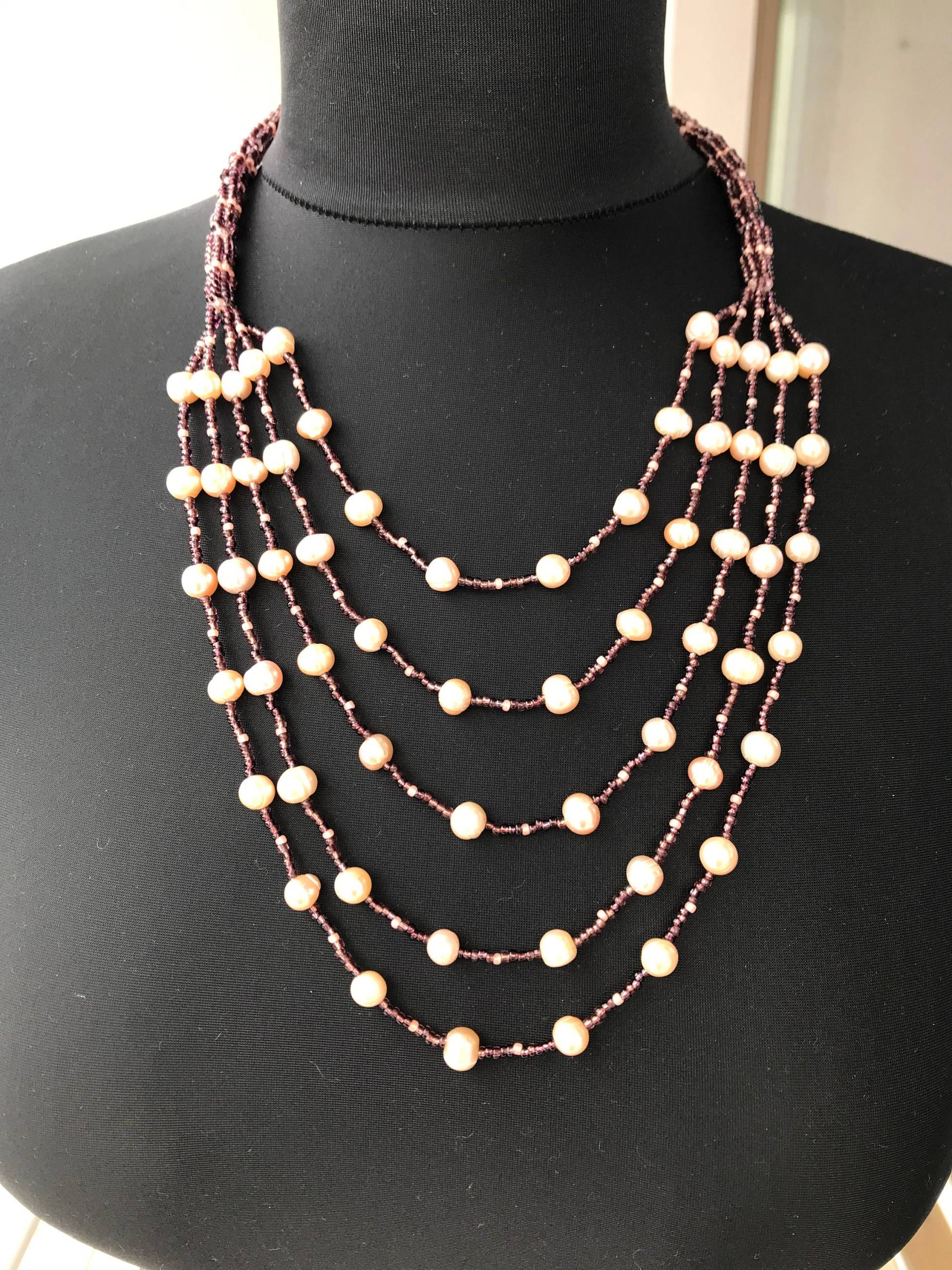 Lila Saatperlen Halskette, Rosa Perlen Lila Stich Schmuck, Toho, Unikat Schmuck, Geschenk Für Frau von MoodOfBeads