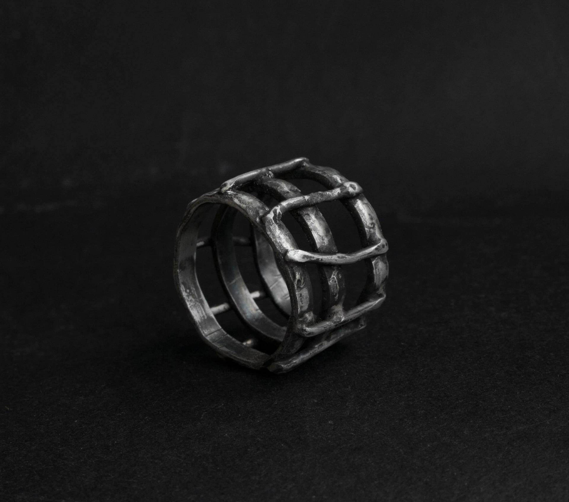 Brutalist Ring Rohsilberring Oxidiert Silberring Statement Herren Band Herrenring Rustikal Rohsilber Breiter von MoodStory