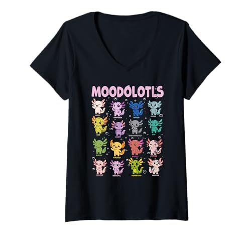 Damen Moodolotls Axolotl Stimmungsdiagramm Cute Animal Emotion Kawaii T-Shirt mit V-Ausschnitt Damen Moodolotls Axolotl Stimmungsdiagramm Cute Animal Emotion Kawaii T-Shirt mit V-Ausschnitt von Moodolotls Axolotl Mood Chart Art