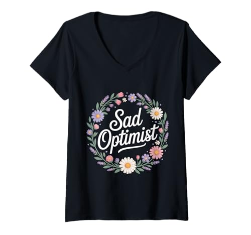 Damen Sad Optimist Konfliktiger Realist - T-Shirt mit V-Ausschnitt Damen Sad Optimist Konfliktiger Realist - T-Shirt mit V-Ausschnitt von Moody Positivity Optimist