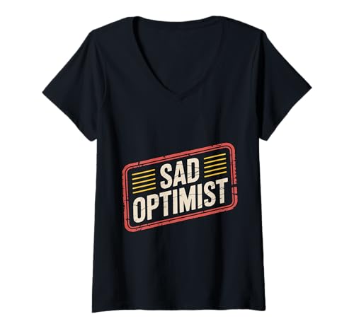 Damen Sad Optimist Konfliktiger Realist |- T-Shirt mit V-Ausschnitt Damen Sad Optimist Konfliktiger Realist |- T-Shirt mit V-Ausschnitt von Moody Positivity Optimist