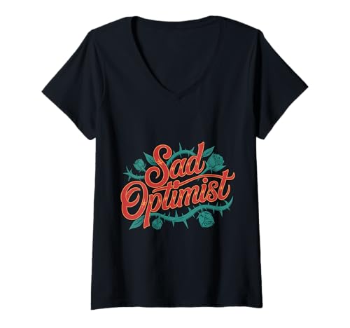 Damen Sad Optimist Konfliktiger Realist - T-Shirt mit V-Ausschnitt Damen Sad Optimist Konfliktiger Realist - T-Shirt mit V-Ausschnitt von Moody Positivity Optimist