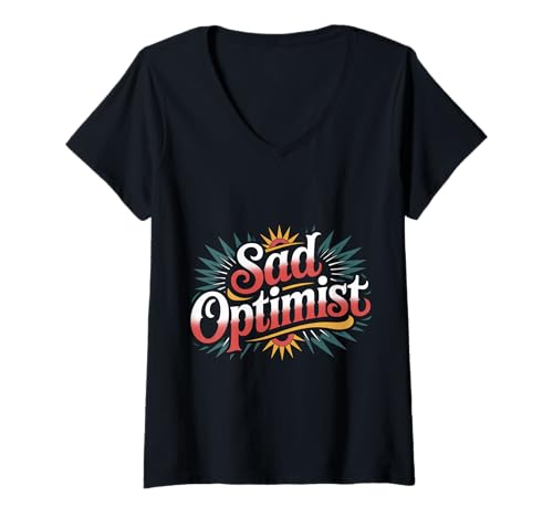 Damen Sad Optimist Konfliktiger Realist |- T-Shirt mit V-Ausschnitt Damen Sad Optimist Konfliktiger Realist |- T-Shirt mit V-Ausschnitt von Moody Positivity Optimist