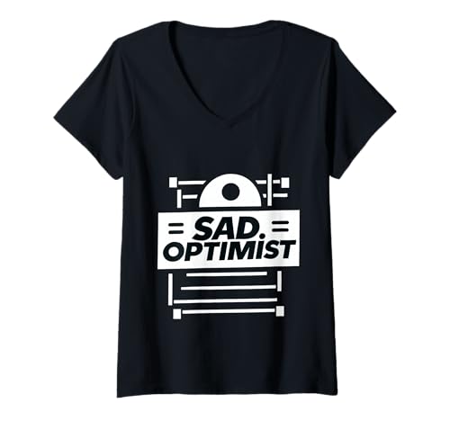 Damen Sad Optimist Konfliktiger Realist |||- T-Shirt mit V-Ausschnitt Damen Sad Optimist Konfliktiger Realist |||- T-Shirt mit V-Ausschnitt von Moody Positivity Optimist