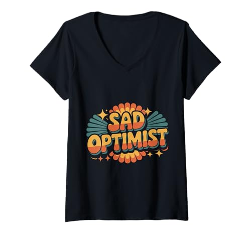 Damen Sad Optimist Konfliktiger Realist ||- T-Shirt mit V-Ausschnitt Damen Sad Optimist Konfliktiger Realist ||- T-Shirt mit V-Ausschnitt von Moody Positivity Optimist