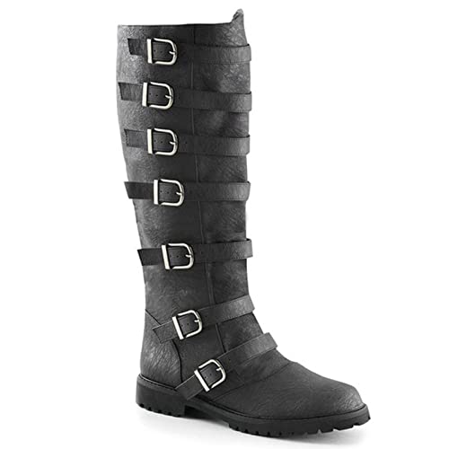 Mooke Herren Ritterstiefel - Mittelalterliche Wikinger-LARP-Schuhe Hohe Stiefel Steampunk-Pu-Leder-Krieger-Frauen-Karnevals-Party Cosplay Ausgefallene Stiefel,Schwarz,40 von Mooke