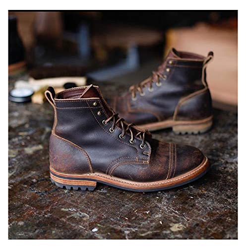 ERALP Retro-Männer-Punk-Stiefel - Motorrad-Pu-Leder-Stiefeletten Schnürschuhe Kampfschuhe Lässige High-Top-Schuhe Für Männer Verschleißfeste Stiefel,Braun,41 von ERALP