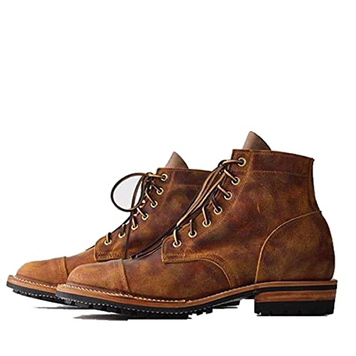 ERALP Retro-Männer-Punk-Stiefel - Motorrad-Pu-Leder-Stiefeletten Schnürschuhe Kampfschuhe Lässige High-Top-Schuhe Für Männer Verschleißfeste Stiefel,Gelb,43 von ERALP