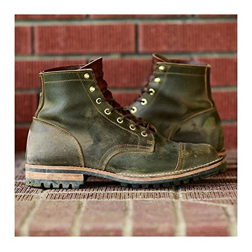 ERALP Retro-Männer-Punk-Stiefel - Motorrad-Pu-Leder-Stiefeletten Schnürschuhe Kampfschuhe Lässige High-Top-Schuhe Für Männer Verschleißfeste Stiefel,Grün,40 von ERALP