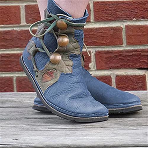 Mooke Stiefeletten Für Damen, Mittelalterliche Lederschuhe Kreuzriemen Stiefeletten Viktorianische Renaissance Stiefel Schuhe Cosplay,Blau,37 von Mooke