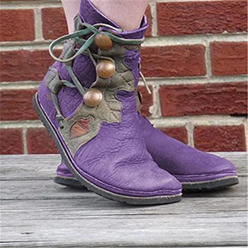 Mooke Stiefeletten Für Damen, Mittelalterliche Lederschuhe Kreuzriemen Stiefeletten Viktorianische Renaissance Stiefel Schuhe Cosplay,Lila,41 von Mooke