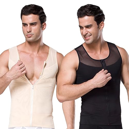 Moollyfox 2PCS Herren Unterhemden Shapewear Workout Tank Tops, Body Shaper Sport Bauch Weg Shirt Unterhemd Feinripp Body Shape Kompressionsshirt Muskelshirt Abnehmen von Moollyfox