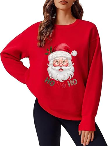 Moollyfox Damen Weihnachtspullover,Lustiger Merry Christmas Sweater mit Druck,Weihnachten Sweatshirt Weihnachten Lustiges Xmas Strickpulli Rentiermuster Weihnachtsbaum Winterpulli Christmas Sweater von Moollyfox