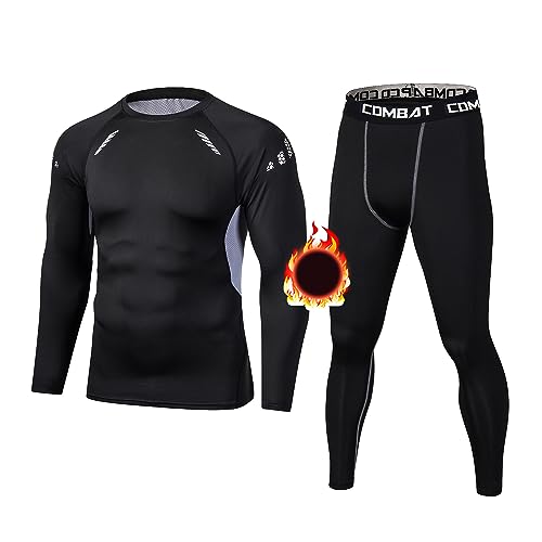 Moollyfox Herren Thermounterwäsche Set Fleece-Futter Bequem Warm Stretch Kompression Thermohemd & Thermohose Leggings Funktionswäsche für Ski Fitness Radfahren Grau Asien 4XL / EU 3XL von Moollyfox