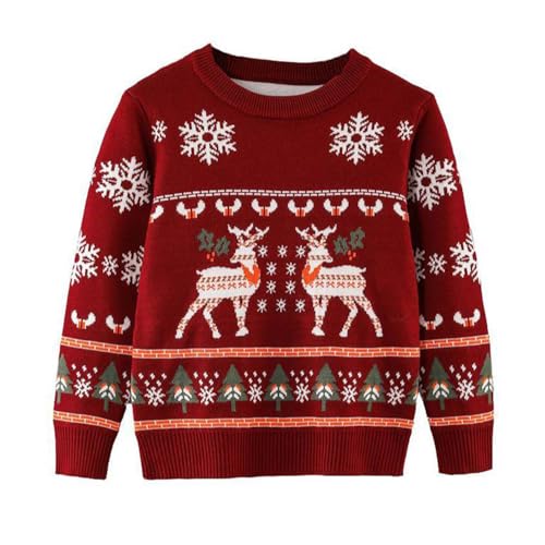 Moollyfox Kinder Weihnachtspullover Langarm Gestrickt Sweater Mädchen Jungen Strickpullover Kleinkind Herbst Winter Pullover Weihnachts Pullis Rot 2# 140 von Moollyfox