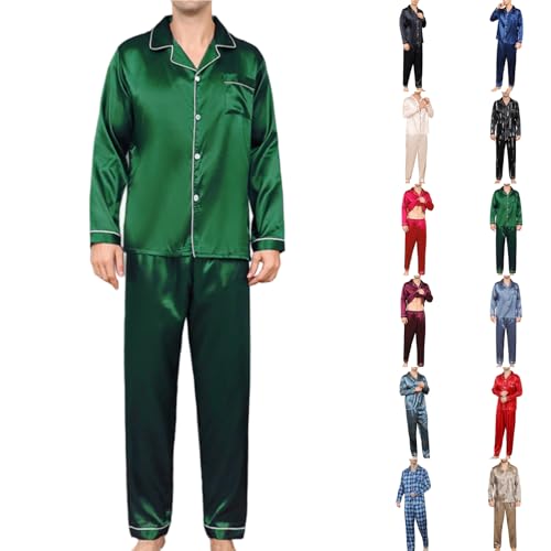 Moolmeyno Silky Satin Schlafanzug Herren Lang Mit Knopfleiste Männer Pyjama Elegant Pijamas Set Für Herren M-XXL von Moolmeyno