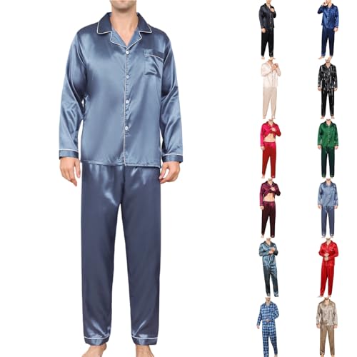 Moolmeyno Silky Satin Schlafanzug Herren Lang Mit Knopfleiste Männer Pyjama Elegant Pijamas Set Für Herren M-XXL von Moolmeyno