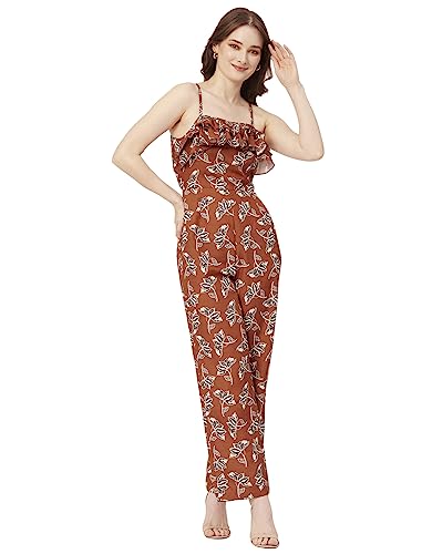 Moomaya Bedruckter Jumpsuit Mit Rüschen, Lässiger Strampler Aus Viskose-Rayon Mit Verstellbaren Spaghettiträgern von Moomaya