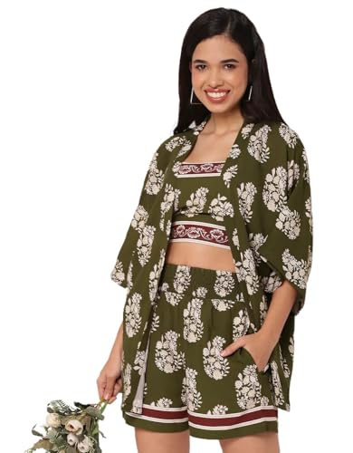 Moomaya Bedrucktes 3-Teiliges Cord-Set Für Damen, Urlaubs-Kombinationen Für Sommer Und Strand von Moomaya