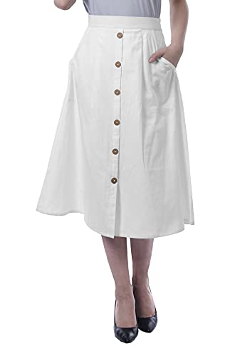 Moomaya Frauen Unter Knielangen Rock A,Line-Frontseitenknopf Lassig Rock W/Taschen von Moomaya