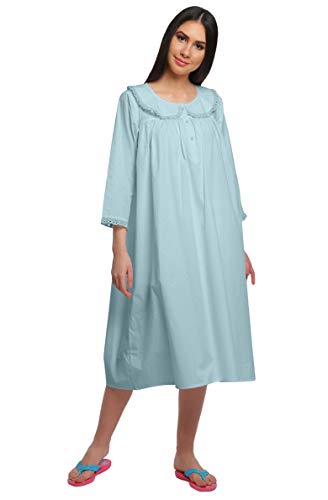 Moomaya Knopfleiste Nachthemd Fur Frauen Feste Langarm Nachtwasche Kleid von Moomaya