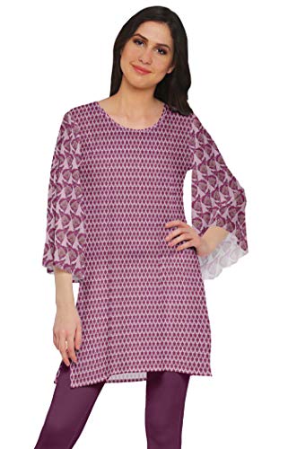 Moomaya Poly Krepp Kurze Kurti Fur Frauen Gedruckt Kimono Armel Kleid Oben von Moomaya