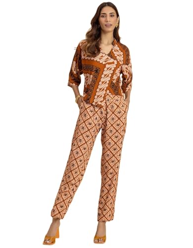 Moomaya bedrucktes 2-teiliges Viskose-Set, kurzärmliges Oberteil mit Hose, lässige Sommerkleidung von Moomaya