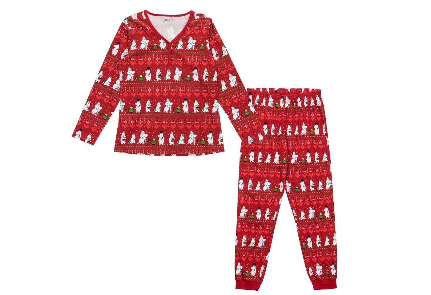 Moomin by Martinex Schlafanzug MOOMIN Damen Pyjama „Winter Heart“ Dunkelrot – © Moomin Characters von Moomin by Martinex