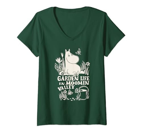 Damen Moomin Garden Life Naturszene T-Shirt mit V-Ausschnitt von Moomin