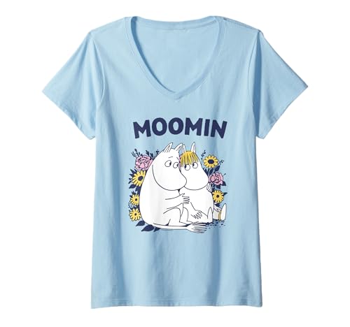 Damen Moomin Moomintroll Snorkmaiden Blocktext T-Shirt mit V-Ausschnitt von Moomin