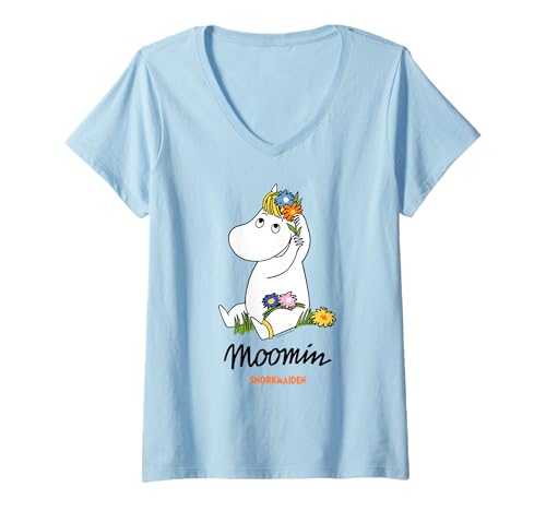 Damen Moomin Snorkmaiden Blumen im Haar T-Shirt mit V-Ausschnitt von Moomin