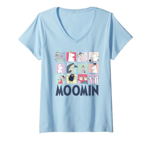 Damen Mumin Character Blocks Gruppe Light T-Shirt mit V-Ausschnitt von Moomin