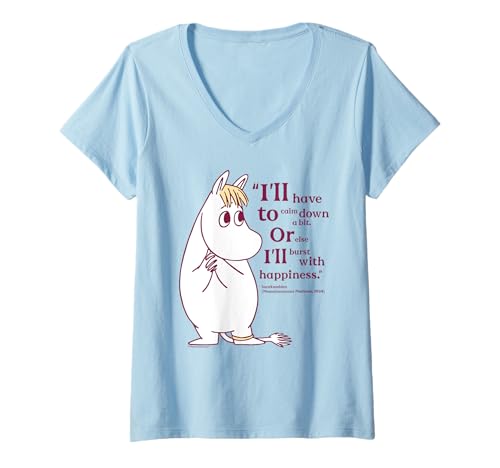 Damen Mumin Happiness Moominsummer Madness Snorkmaiden Zitat T-Shirt mit V-Ausschnitt von Moomin